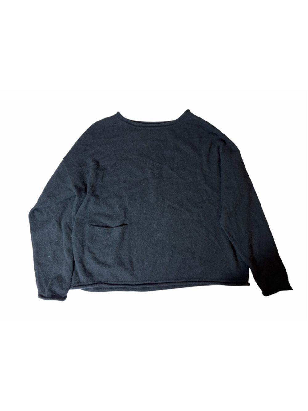 Garnet Hill 100% Cashmere Sweater Black Boxy Rolled Edge Pocket Pullover